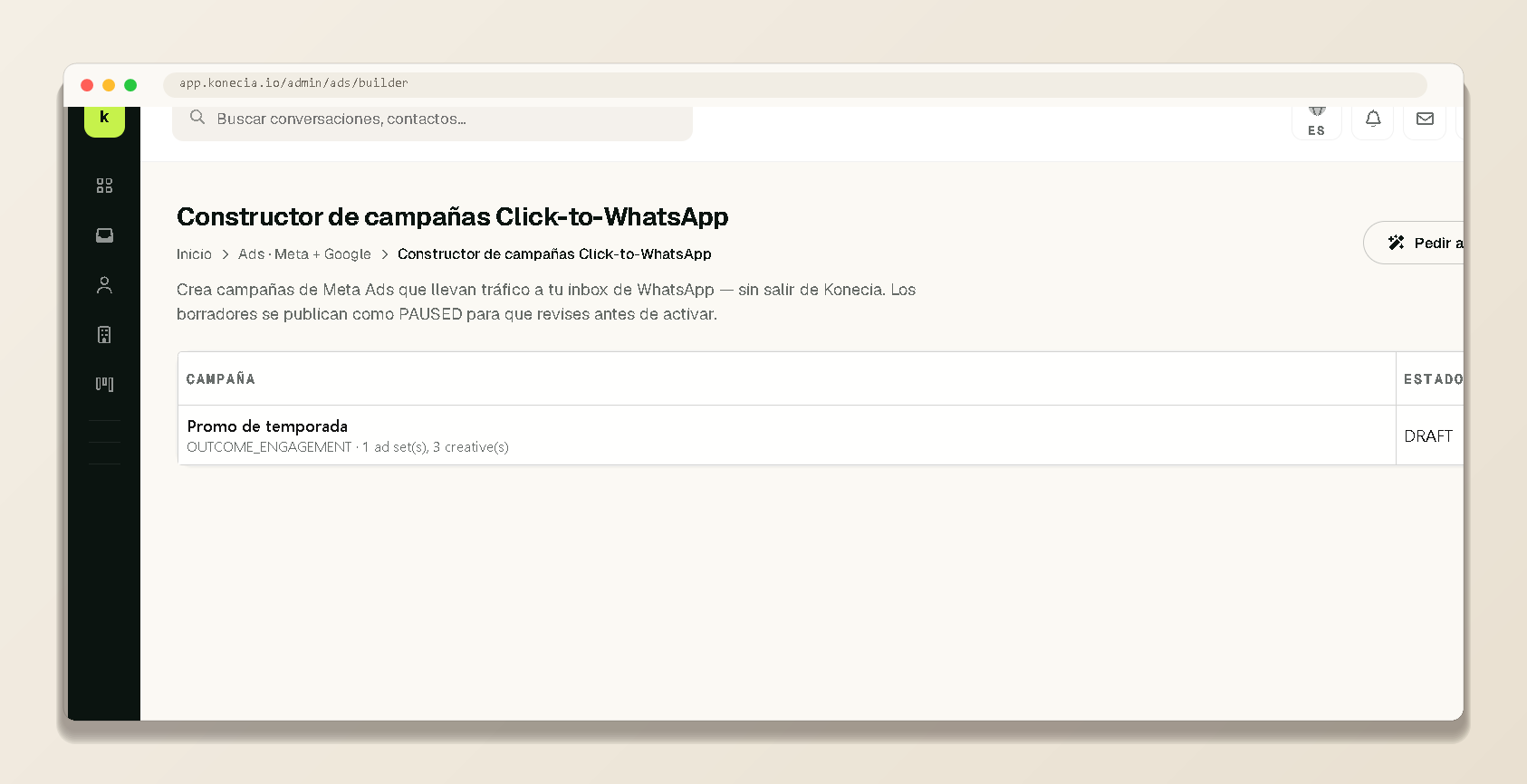 Constructor de campañas Click-to-WhatsApp